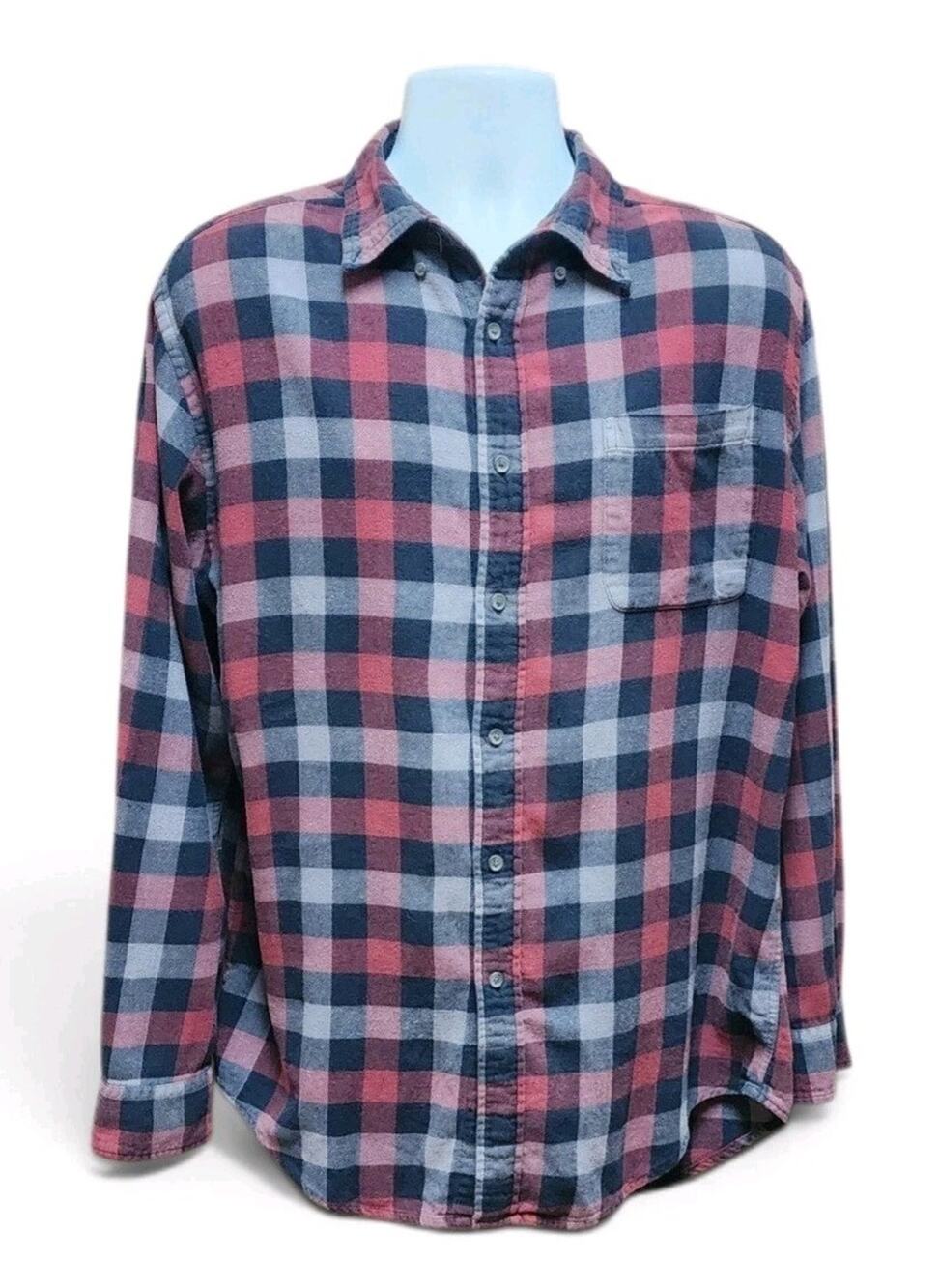 Croft & Barrow Flannel Men's Large Red Black Plaid Long-Sleeve Button-Down Shirt